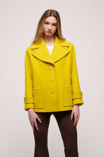 Yellow Women Soleil|Caban-Style Coat - Fashion Show Luisa Spagnoli Fashion Show