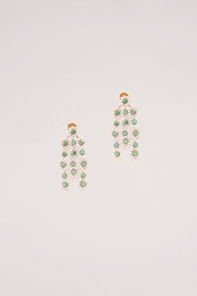 Bijoux Luisa Spagnoli Green-Nickel-Gold Neggi|Earrings With Rhinestones Women